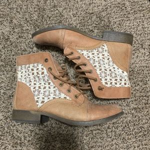 Distressed lace boots